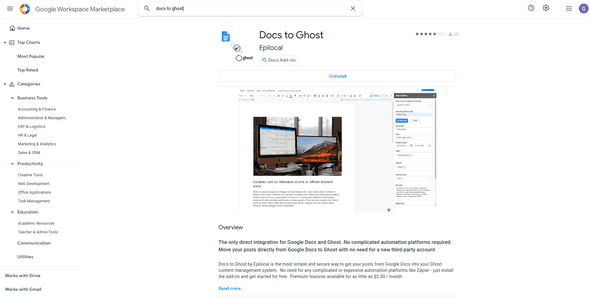 Docs to Ghost in Google Workspace Marketplace