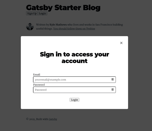 Gatsby Blog Login Modal