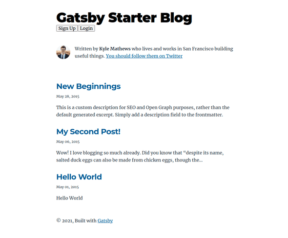 Gatsby Blog with Login Buttons