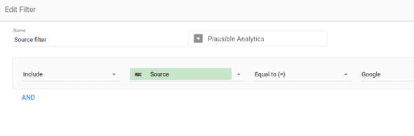 Looker Studio Filter for Google Source in Plausible Analytics
