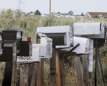 line of mailboxes